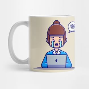 Woman Employee Crying With Laptop Mug